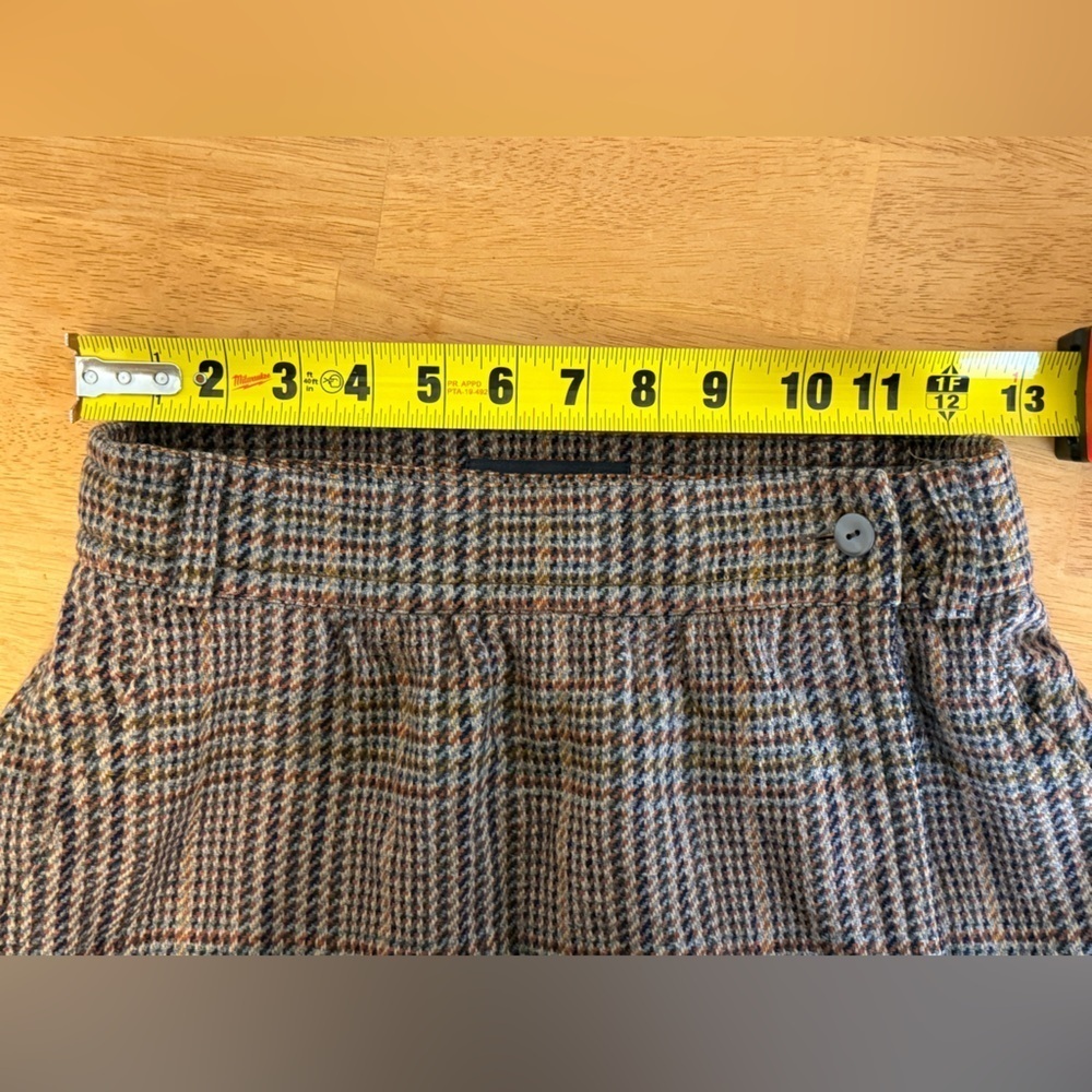 Vintage Escada Houndstooth Wool Wrap Midi Skirt Brown Blue Small (36) - Picture 6 of 7